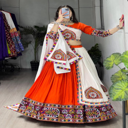 Traditional Mirror Work Rayon Cotton Lehenga Choli Set